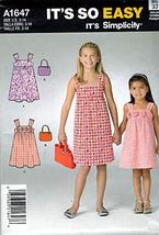 Simplicity Sewing Pattern A1647 c.2013 Child&#39;s and Girl&#39;s Dress and Bag,... - $8.90