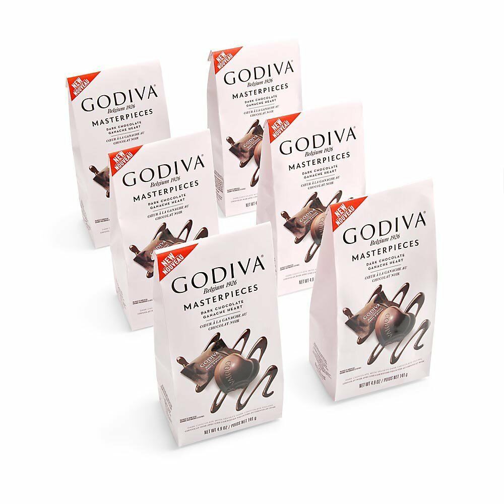 Godiva Chocolatier Masterpiece Dark Chocolate Ganache Hearts Bags, Set of 6