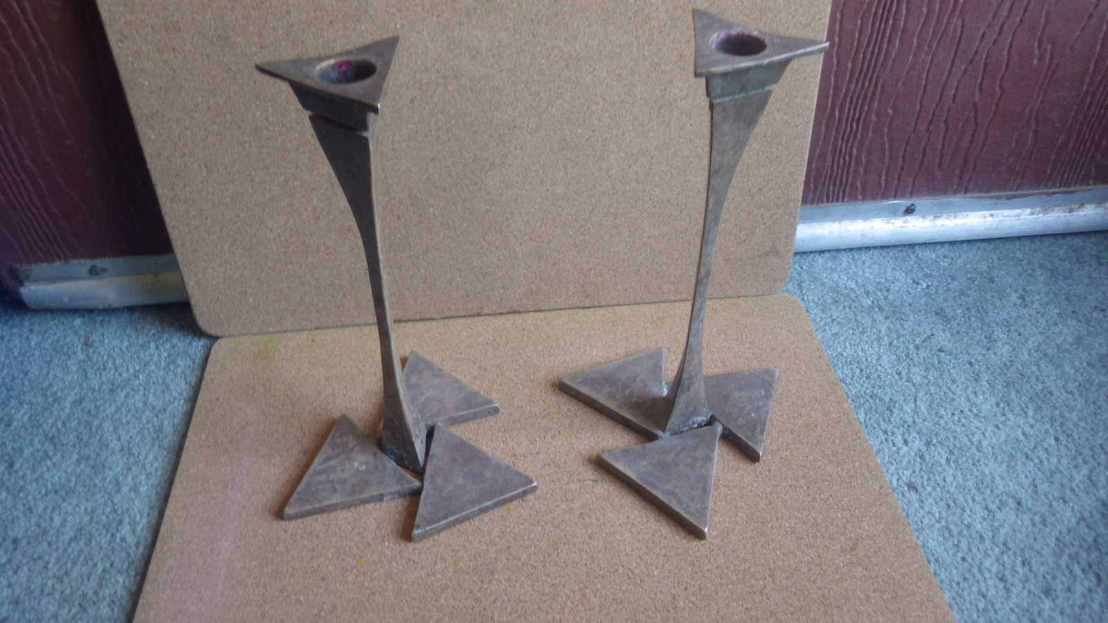 VINTAGE MCM BRUTALIST HANDMADE METAL CANDLE HOLDERS Decorative