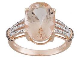 Lovely 14K Rose Gold Over Silver Oval-Cut Morganite & CZ Dia Wedding Halo Ring - $75.13