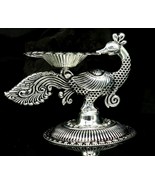 925 solid silver vintage peacodk design oil lamp article puja diya deepa... - $304.91