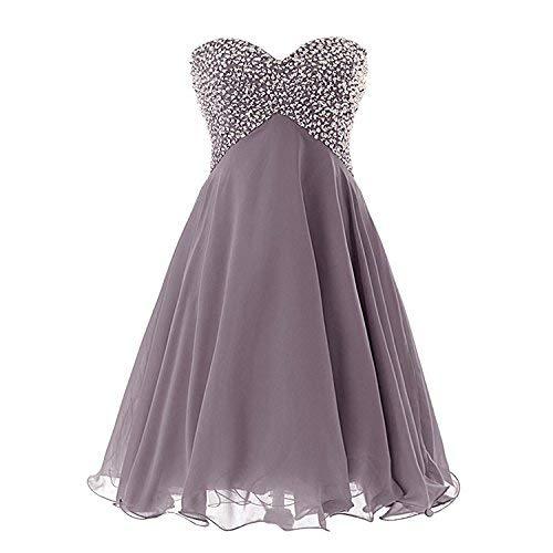Beaded Short Empire Chiffon Prom Dress Homecoming Evening Gowns Plus Size Gray U