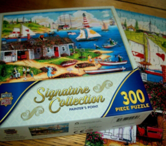 Jigsaw Puzzle 300 Large Pieces Lighthouse Sailboats Tall Ships Folk Art ... - $12.86