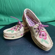 Sperry Top Sider Natural Raffia Embroidered Floral Flats Shoes. - $20.36