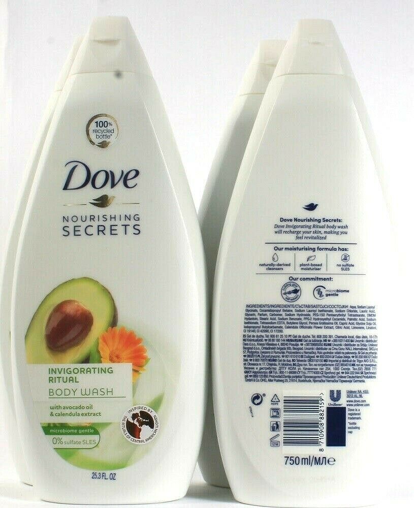 Primary image for 4 Bottles Dove 25.3 Oz Nourishing Secret Invigorating Ritual Avocado Body Wash 