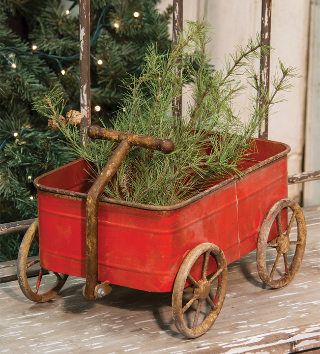AntiqueStyle Metal Rustic Red Wagon Christmas Decor Display Wreaths