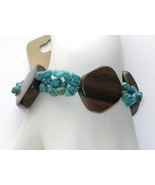 Coldwater Creek Stretch Bracelet Wood and Turquoise Chips - $10.89