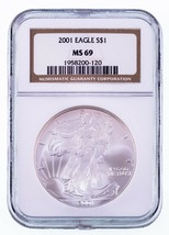 2001 Silver American Eagle Graded by NGC as MS-69 - $88.23
