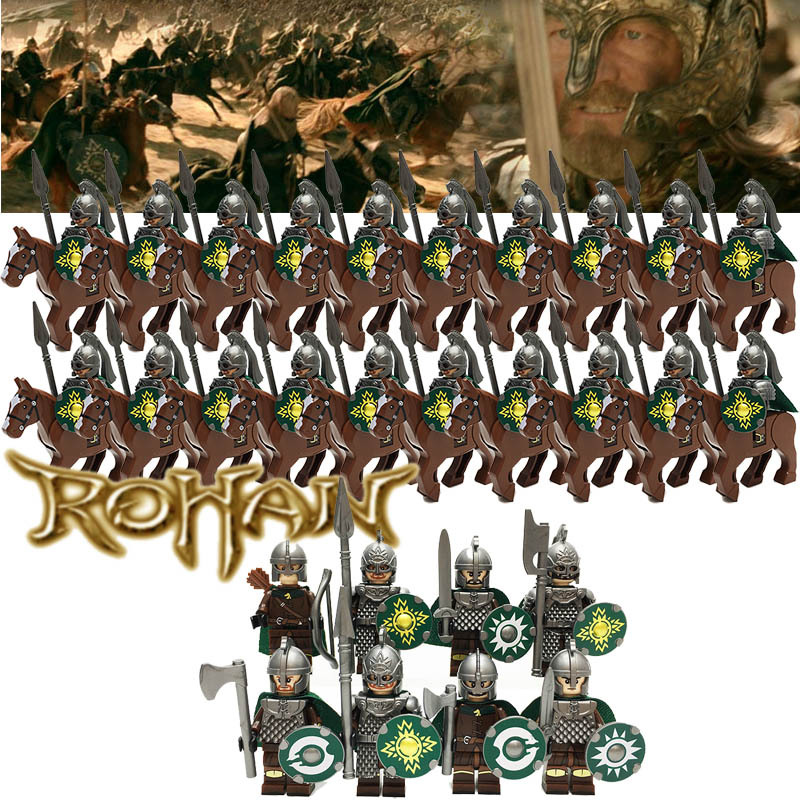 LotR The Hobbit Rohan Guards Knight+Brown Horse Army MiniFigure Bricks MOC Gifts