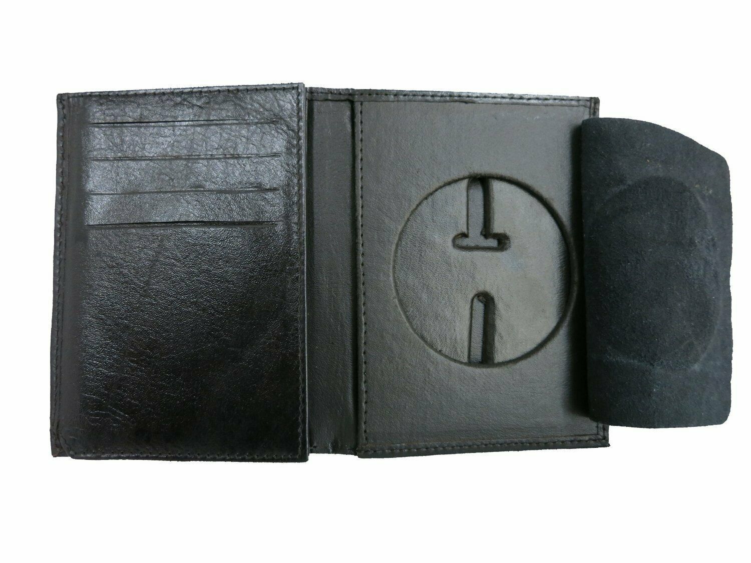 Black Genuine Leather Men's Badge Wallet License Rounded Shield Holder ...