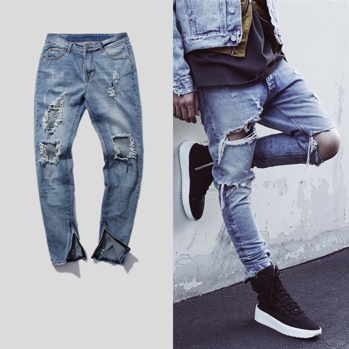 Men's Vintage Casual Ripped Broken Hole Jeans Denim Joggers Pants