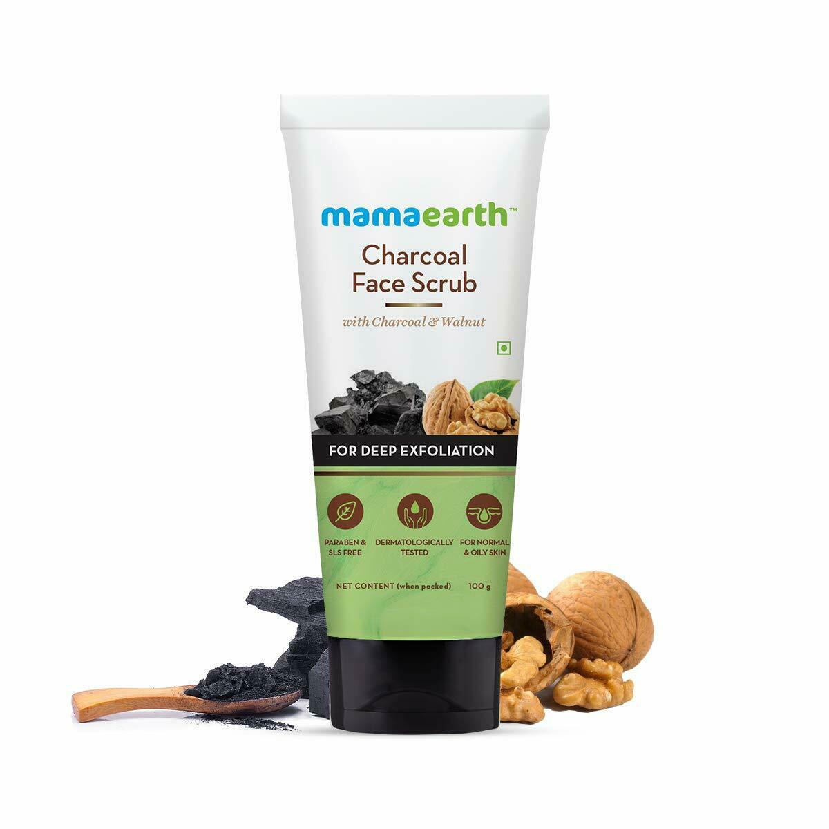 Mamaearth Charcoal Face Scrub, with Charcoal and Walnut, 100g (Pack of 1)