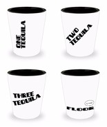 SET of 4 Funny Shot Glass One Tequila Two Tequila Three Tequila Floor Ay... - $45.00