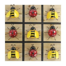 Tic Tac Toe Board Game Ladybug Bumblebee Metal Wood 13" Red Yellow Garden Kids
