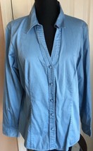 Talbots Blue Stretch Cotton Sateen Long Sleeve Button Up Shirt Women’s 16 - $12.86