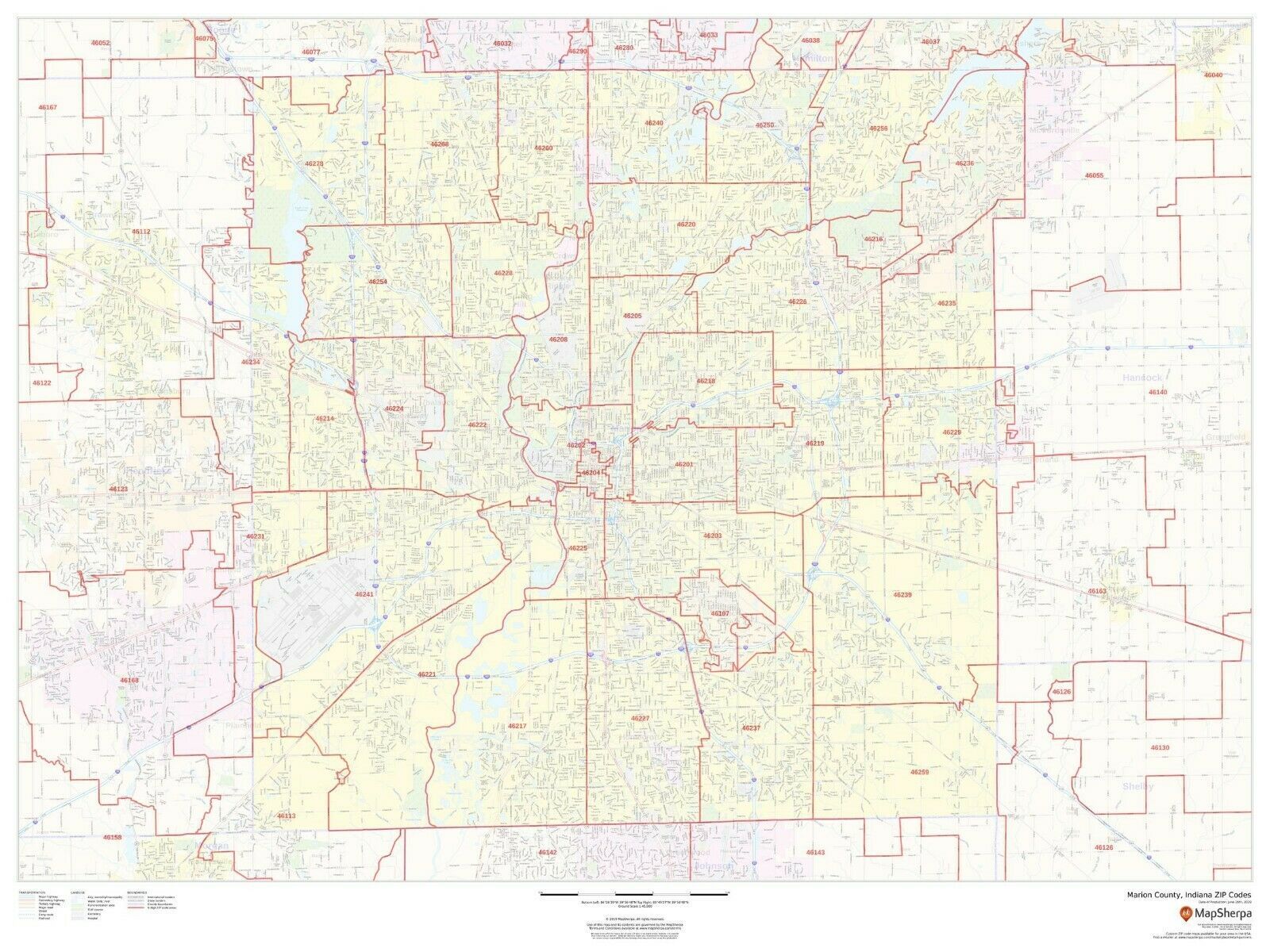 Marion County, Indiana ZIP Codes Laminated Wall Map (MSH) US