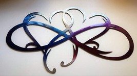 Dual Infinity Hearts - Metal Wall Art - Blue &amp; Purple Tinged 25&quot; x 15&quot; - $71.27