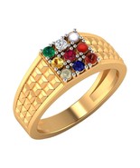 18k Yellow gold Round cut Ruby Diamond  Navratna Gemstone Ring Wedding J... - $678.37