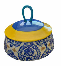 Anthropologie Jar Lid Canister Floral Painted Yellow Blue Candle Holder ... - $32.91