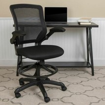 Mid-Back Black Mesh Ergonomic Drafting Chair w/Adjustable Foot Ring &amp; Fl... - $212.43