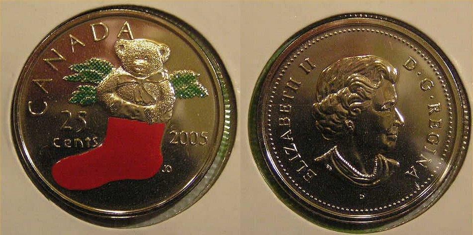 Details about   2005P Canada HOLIDAY GIFT COIN SET with Coloured Stocking Quarter 25c 