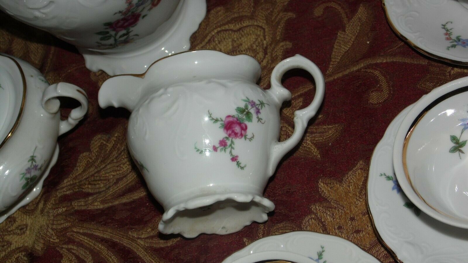 VINTAGE WAWEL CHINA MADE IN POLAND PINK FLORAL ROSES TEA SET 21 PCS. 8