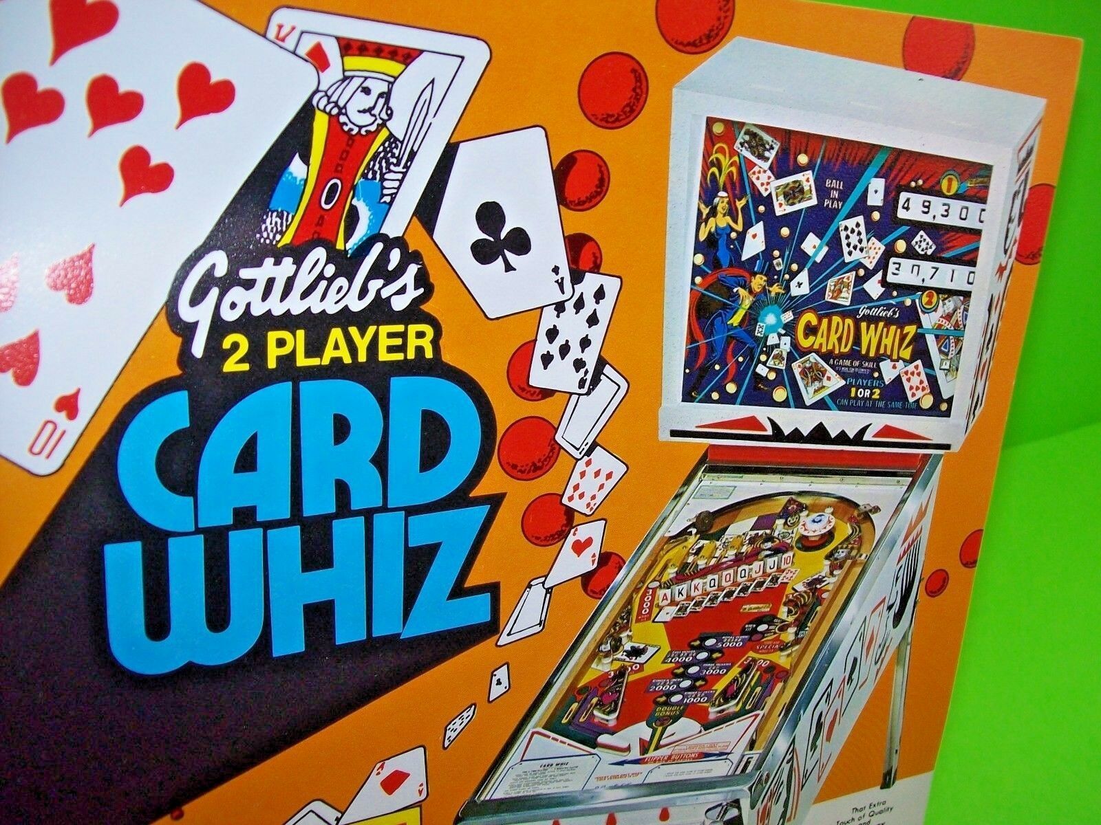 Card Whiz Pinball FLYER 1976 Original Gottlieb Promo Art Playing Cards ...