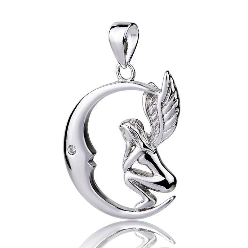 925 Sterling Silver Necklace Fashion Moon and Angel Necklaces & Pendants