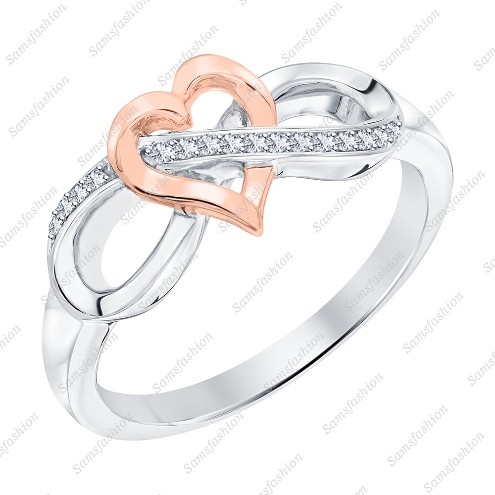 Heart Promise Round CZ Diamond 14k Two Tone Gold Over Crisscross Engagement Ring