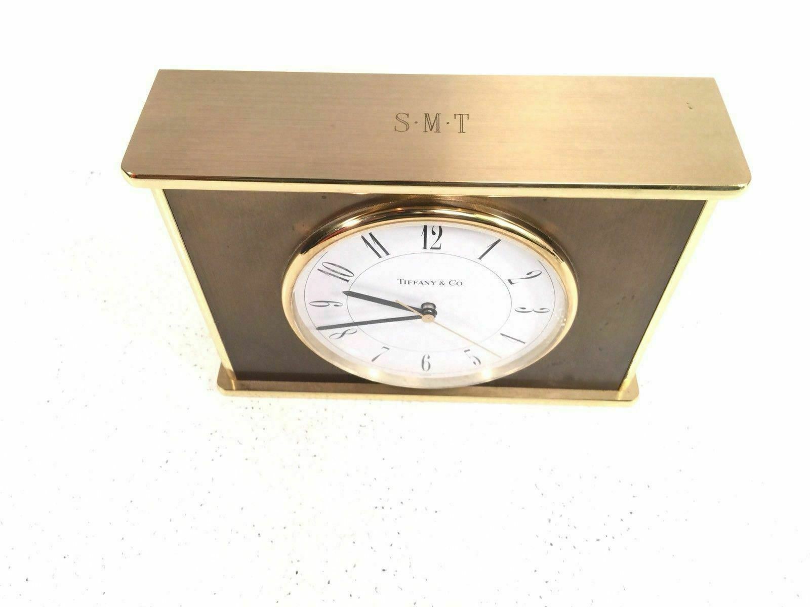 Tiffany & Co Brass Desk Shelf Mantle Clock Vintage Quartz Swiss Made