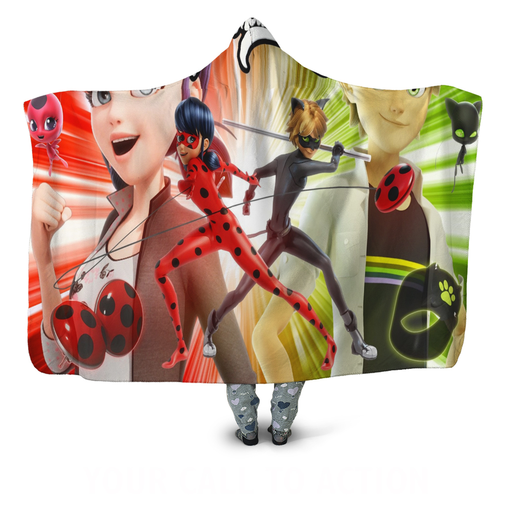 Miraculous Tales of Ladybug & Cat Noir Hooded Hoodie Throw Blanket