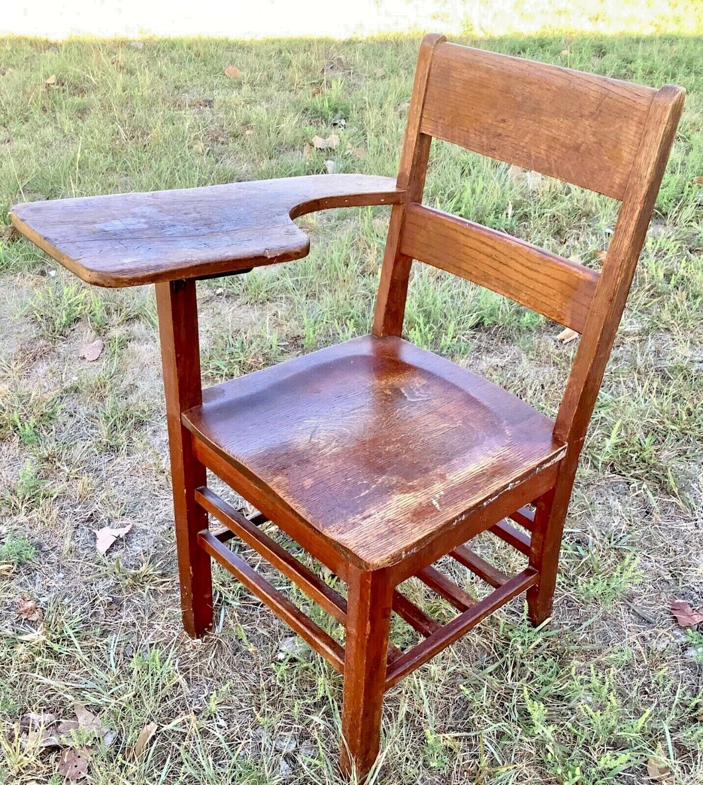 Antique Vtg Solid Oak Wood Wooden Right Hand Child Student school Desk ...