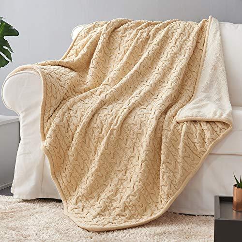 Longhui bedding Cotton Cable Knit Sherpa Throw Blanket – Thick, Soft ...