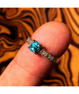 Sterling Silver Solitaire Band Ring with oval Cut Blue Zircon and 8 CZ S... - $59.00