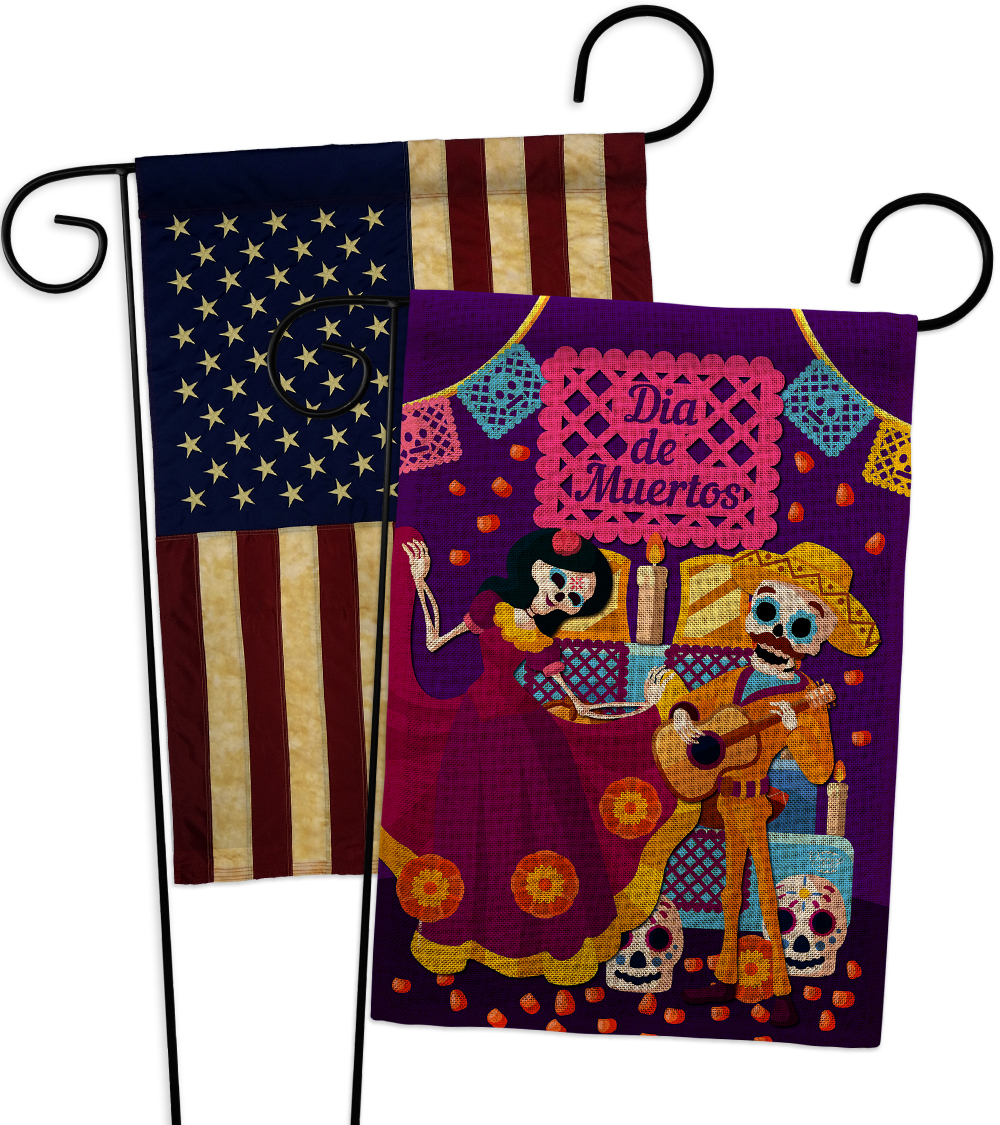 Happy Di de Muertos Burlap - Impressions Decorative USA Vintage Applique Garden  - $34.97