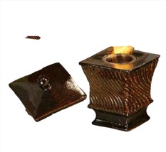 Flame Pot Ceramic With Stainless Steel Cup and Ceramic Lid Square 10.8" High 