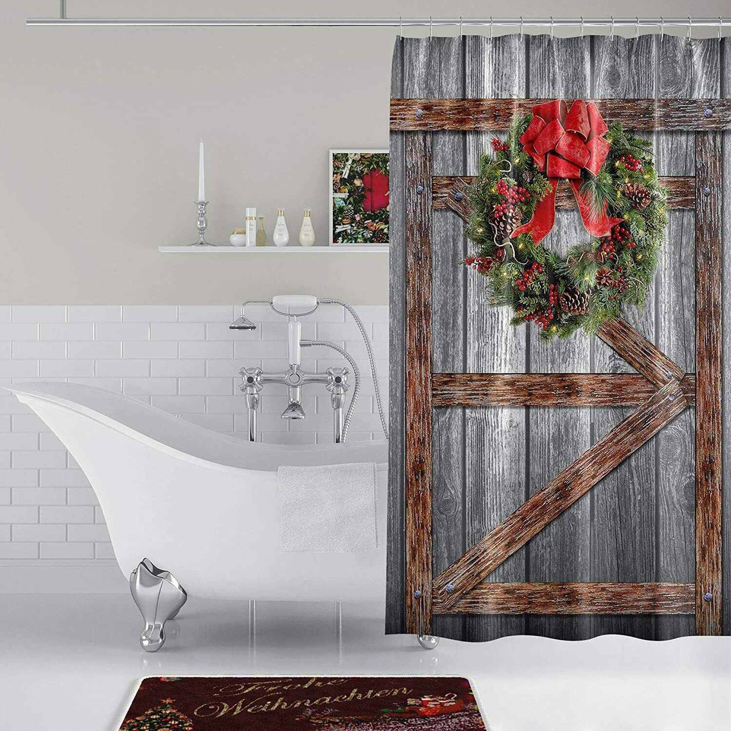 Barn Door Holiday Christmas Farmhouse Wreath Elegant Fabric Shower