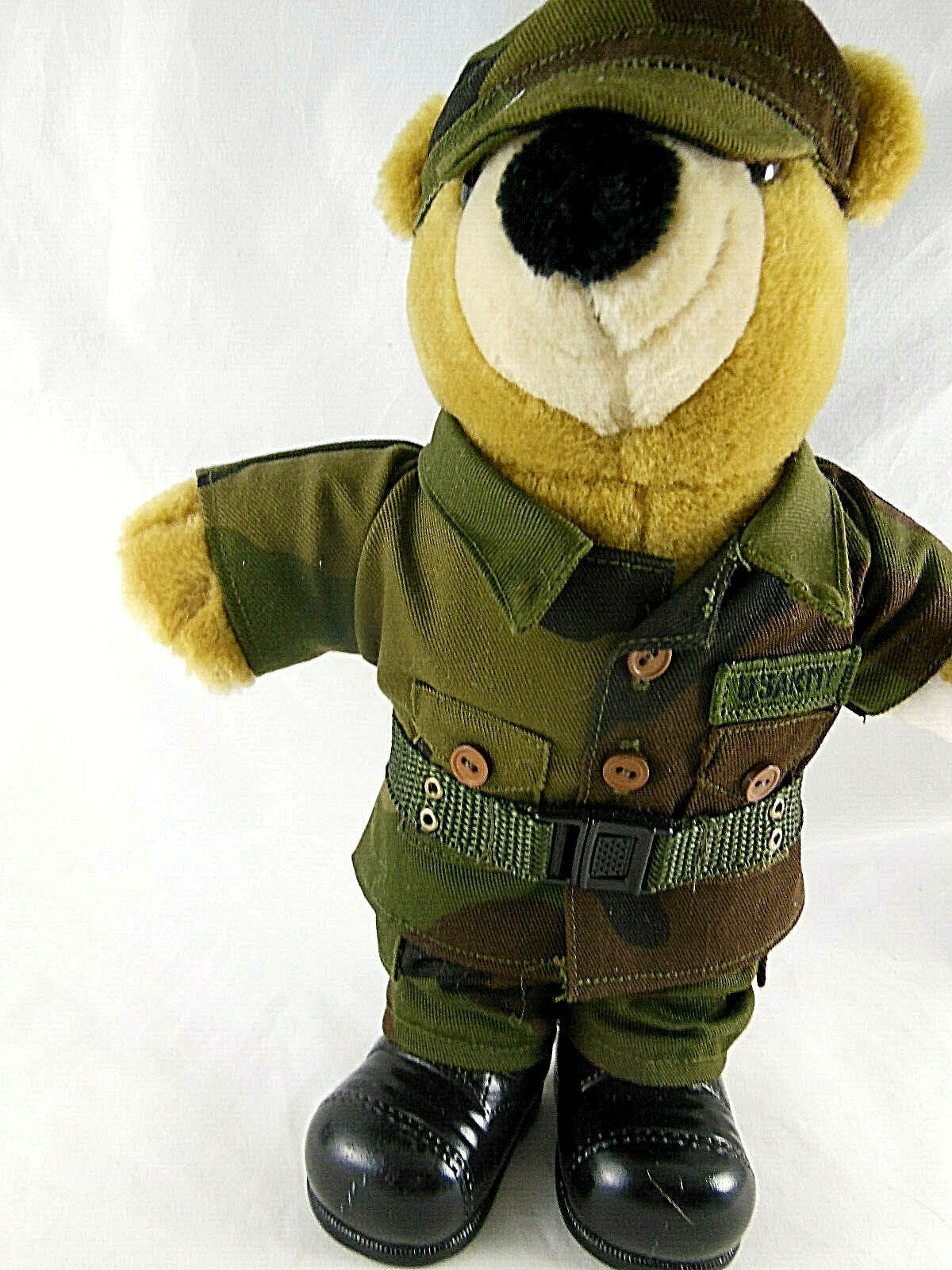 US ARMY Plush Teddy Bear Force Of America 10" Tall Green Camo uniform