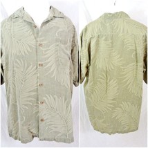 Tommy Bahama Large Green Leaf Print 100% Silk S/S Hawaiian Shirt - $29.65