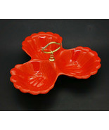 California Pottery Nut Dish Candy Bowl Divided Relish Tray Orange Clamshell Vtg - $35.00