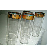 Federal Glass Gold Trim Turquoise/Aqua Tall Drinking Glasses F in Shield... - $28.99