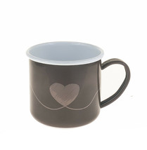 Starbucks Valentine Day Brown Chalk Heart I Enamel Metal Coffee Mug 10oz Ribbon - $24.25