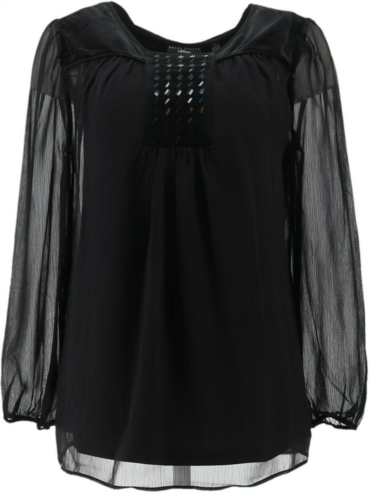 Susan Graver Artisan Embellished Tunic Velvet Trim Black 10 NEW A282939