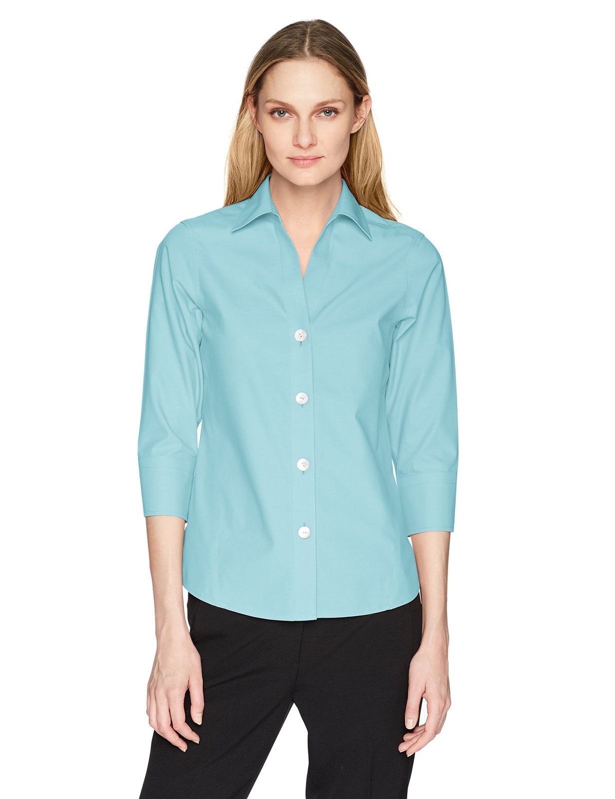 Foxcroft Women's Non-Iron Essential Paige Shirt, Sea Breeze, 6 - Tops ...