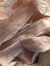 Pink White Leaves Vintage Hand Torn Fabric Floral Ribbon - £2.57 GBP