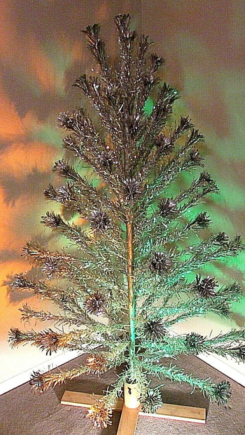 Vintage Aluminum Tinsel Christmas Tree Pom Pom Color Wheel 6' Galaxy Silverline Artificial Trees