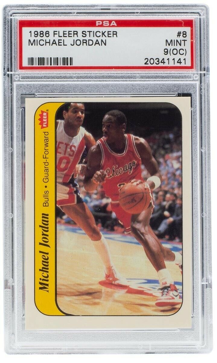 Michael Jordan Chicago Bulls 1986 Fleer 8 Sticker Card Mint 9 OC PSA