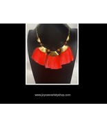 Fashion Necklace Bright Coral Tassels African Art Style Stony Jewelry 9&quot;... - $8.99