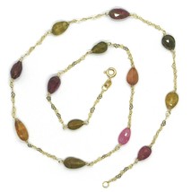 18K YELLOW GOLD NECKLACE, HEARTS CHAIN, ALTERNATE FACETED TOURMALINE DROPS image 2