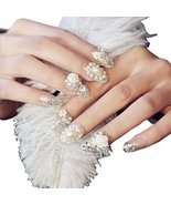 Stylish Wedding Bridal Nail Jewelry French Nails Rhinestone Nail Art False Nails - £10.86 GBP